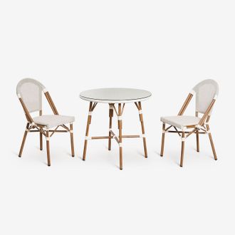 Sklum Sklum - Set De Mesa Redonda &Oslash;80 Cm Y 2 Sillas De Comedor Apilables En Aluminio Brielle Bistro