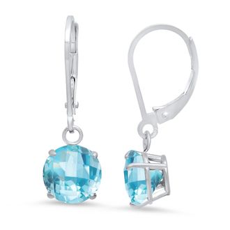 MAX + STONE 10K White Gold Round Checkerboard Cut Gemstone Leverback Earrings (8mm)