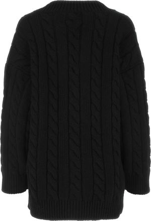 Prada Womens Cable-Knit Wool Blend Cardigan Black Virgin Cashmere
