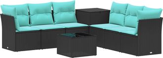 vidaXL Juego De Sof&aacute; 8 Uds. Negro Y Azul Rat&aacute;n Sint&eacute;tico Y Acero Vidaxl