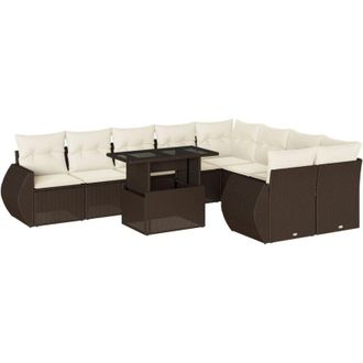 vidaXL Set De Sof&aacute;s De Jard&iacute;n 10 Pzas Y Cojines Rat&aacute;n Sint&eacute;tico Marr&oacute;n Vidaxl