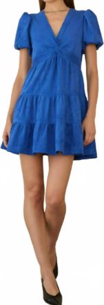 Skies Are Blue Clothing Short Puff Sleeve Twisted Front Mini Dress In Cobalt Blue
