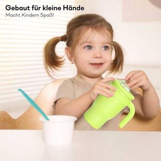 OEM Taza Termo Con Pajita Para Ni&ntilde;os, 420 Ml, Vaso Con Tapa Y Asa 3 En 1, A Prueba De Fugas, La Guarder&iacute;a Y Las Vacaciones, Color Verde Claro