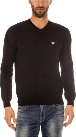 Armani Jeans Gezellige Gebreide Trui - Heren - V-hals truien - Zwart - S - Truien & Vesten
