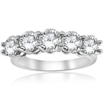 Pompeii3 3ct Diamond Five Stone Wedding Ring 14K White Gold Size Selectable