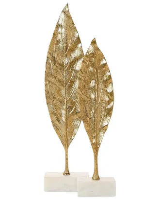 Tozai Home Home Set Of 2 Leaf Sculptures On Marble Base