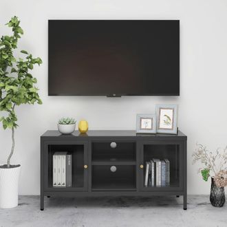 vidaXL Vidaxl - Mueble Para El Televisor Acero Y Vidrio Gris Antracita 105x35x52 Cm