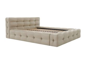 Vente-Unique Cama capiton&eacute; 140 x 190 cm - Tela jaspeada - Beige - LERUCO de Pascal Morabito