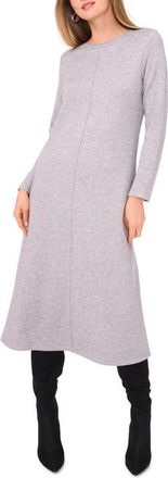 Vince Camuto Metallic Exposed Center Seam Long Sleeve Midi Sweater Dress in Light Heather Grey at Nordstrom, Size X-Large