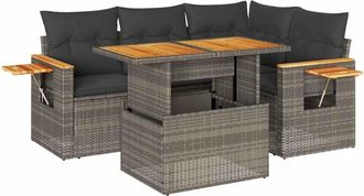 vidaXL Set Sof&aacute;s Jard&iacute;n Y Cojines 5 Pzas Rat&aacute;n Sint&eacute;tico Acacia Gris Vidaxl