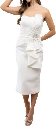 Terani Couture Strapless Straight Neckline Knee-Length Dress In Ivory