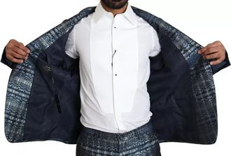 Dolce & Gabbana Mens Blue Silver Shiny 2 Piece Slim Gold Suit Polyester