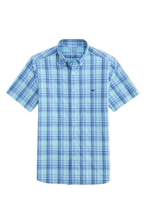 Vineyard Vines Plaid Short Sleeve UPF 30+ Button-Down Shirt in Mangrove Mint at Nordstrom, Size X-Large