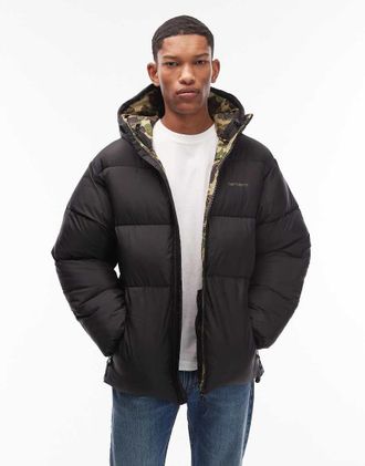 Carhartt Work in Progress Toronto - Piumino impermeabile nero con fodera mimetica