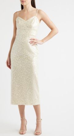 Eliza J Sequin Sleeveless Midi Dress in Ivory at Nordstrom, Size 10