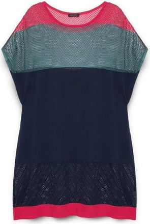 Fiorella Rubino Kleur blok opengebreide trui - Dames - Ronde hals truien - Blauw - M - Nylon - Truien & Vesten