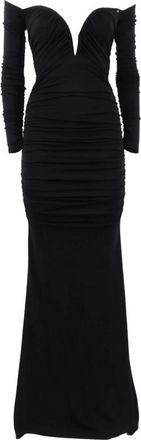 Elisabetta Franchi Gowns, female, Black, Size: S Off-shoulder Ruched Maxi Dress
