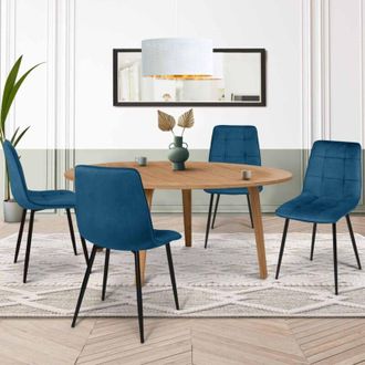 IDMarket Lote de 4 sillas de comedor MILA de terciopelo azul