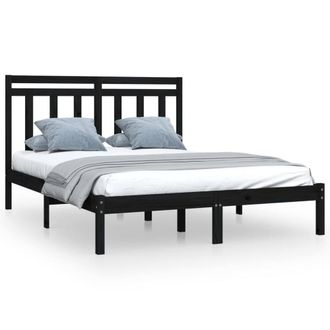 Berkfield Home Bed Frame Black Solid Wood 140x190 cm