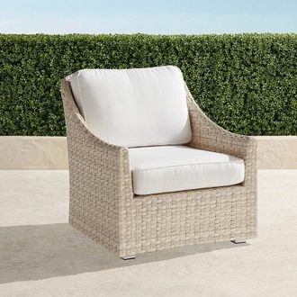 Frontgate Ashby Lounge Chair with Cushions in Shell Wicker - Standard, Glacier with Canvas Piping - Frontgate