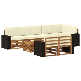 vidaXL Conjunto De Sof&aacute;s De Exterior 9 Uds. Natural Y Crema Poli&eacute;ster Vidaxl