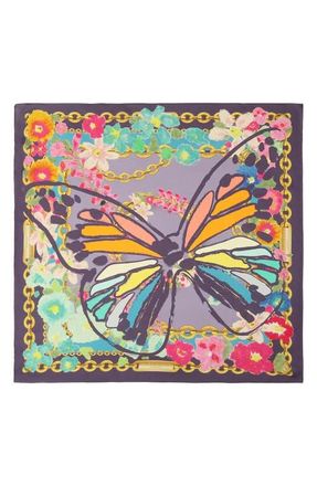 Kurt Geiger Floral Butterfly Square Silk Bandana in Rainbow at Nordstrom