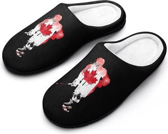 Generic Canada Flag Hockey Funny Mens Cotton Slippers Shoes Novelty Soft Non-Slip Sole Home Shoe
