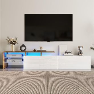 Matteo Effect TV Unit with LED Lighting, Glass Shelves & Ample Storage in White