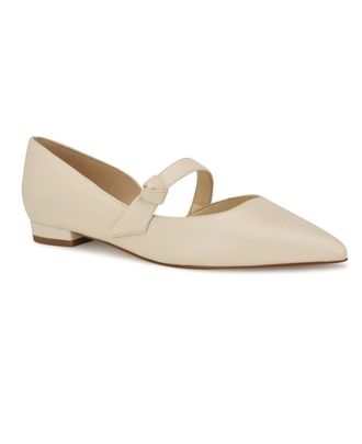 Nine West Luso Flats M Cream Leather Pointed Toe Mary Jane HTAT728
