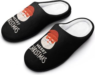 Generic Merry Christmas Santa Mens Slippers Slip On Comfortable Fleece Cotton House Shoes Winter