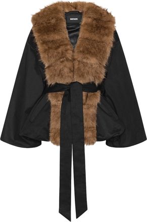 Rotate Black Faux Fur Collar Peplum Jacket