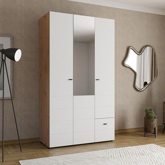 Dmora Guardarropa 3 Puertas Serram, Armario Dormitorio Con Perchero, Un Caj&oacute;n, 4 Estantes, 117x52 Cm Blanco Mate