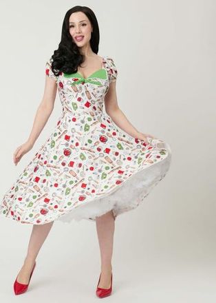 Unique Vintage 1950s Sweetheart Swing Dress in White W/Kitchen Print at Nordstrom, Size X-Small