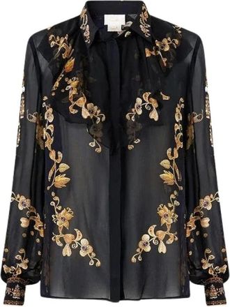Camilla Camicia in seta con colletto e dettaglio a volant - Taurus Rising - - Blouses & Shirts - Donna - Nero - L