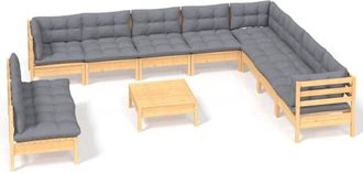 vidaXL Juego De Muebles De Jard&iacute;n 11 Pzas Y Cojines Madera Maciza Pino Vidaxl
