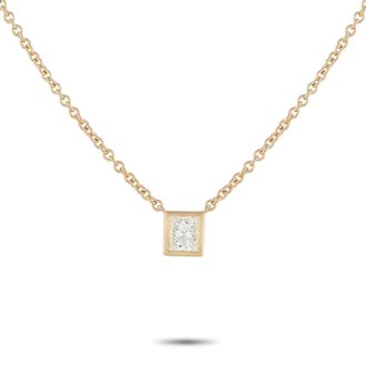 Luxury Bazaar 18K Yellow Gold 0.60 ct Princess-Cut Diamond Solitaire Necklace ANK-20677-Y