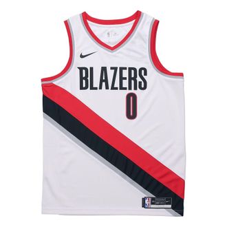 Nike NBA Mens Nike Damian Lillard Portland Trail Blazers SW Jersey White CW3607-106