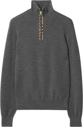 Burberry Truien & Vesten, Heren, Grijs, S, Wol, Trui met rits en Burberry-ruit