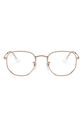 Ray-Ban 51mm Round Optical Glasses in Shiny Rose Gold at Nordstrom
