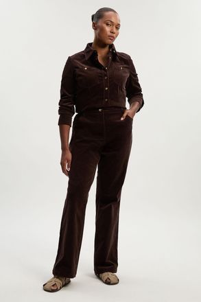 Karen Millen Womens Plus Size Stretch Cord Kickflare Jean - Chocolate Cotton - Size 18 UK