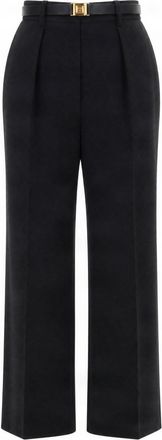 Elisabetta Franchi High-Waisted Gold Buckle Tailored Straight-Leg Pants