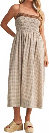 Mustard Seed Sunlit Meadow Smocked Gingham Midi Dress In Brown