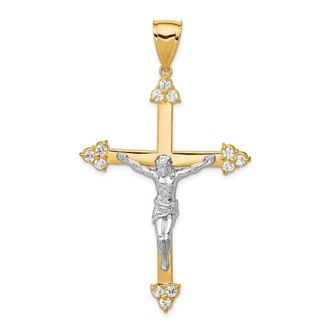 Diamond2Deal 10k Yellow Gold Rhodium Cubic Zirconia Crucifix Pendant