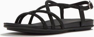 FitFlop Womens Fitflop Fino Toe-Post Leather Womens All Black Sandals - Size: 6