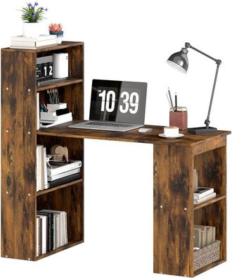 HOMCOM Homcom - 120cm Modern Computer Desk Bookshelf Writing Table Workstation Rustic Brown