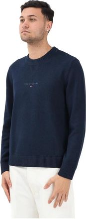 Tommy Jeans TJM Slim Linear Sweater - Heren - Ronde hals truien - Blauw - L - Katoen - Truien & Vesten