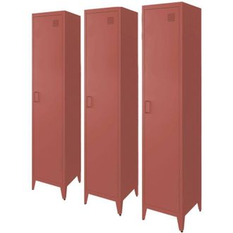 Sweeek Set of 3 metal cabinet/locker with 4 storage compartments, industrial-style, Terracotta, W 38 x D 38 x H 180 cm - Soho sweeek