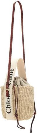 Chlo&eacute; Raffia en Leren Mandentas - Dames - Schoudertassen - Beige - ONE Size - Leer - Tassen