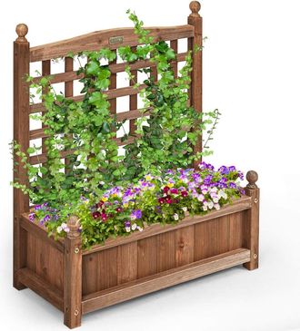 Costway Maceta De Jard&iacute;n Jardinera De Madera Con Enrejado Cama Elevada Para Plantas Verdes Y Flores Para Jard&iacute;n Terraza Patio - Costway