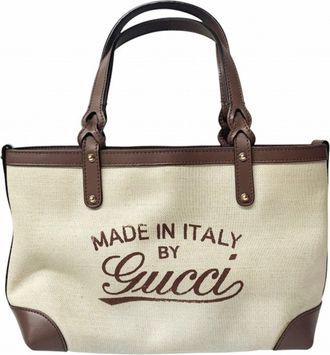 Gucci Beige Brown Canvas Leather Tote Bag (Pre-Owned)